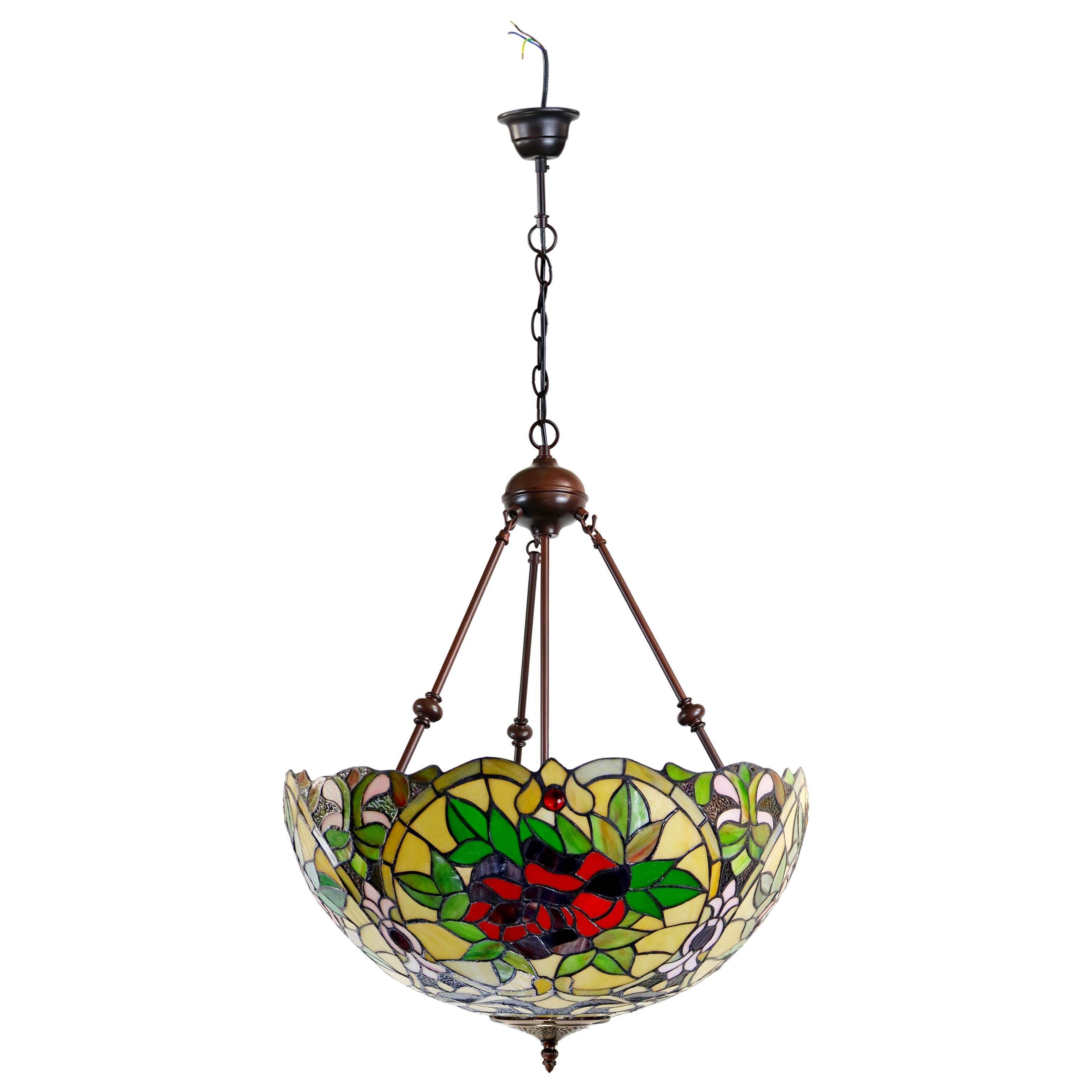 4 Red Roses Tiffany Stained Glass Pendant Lamp