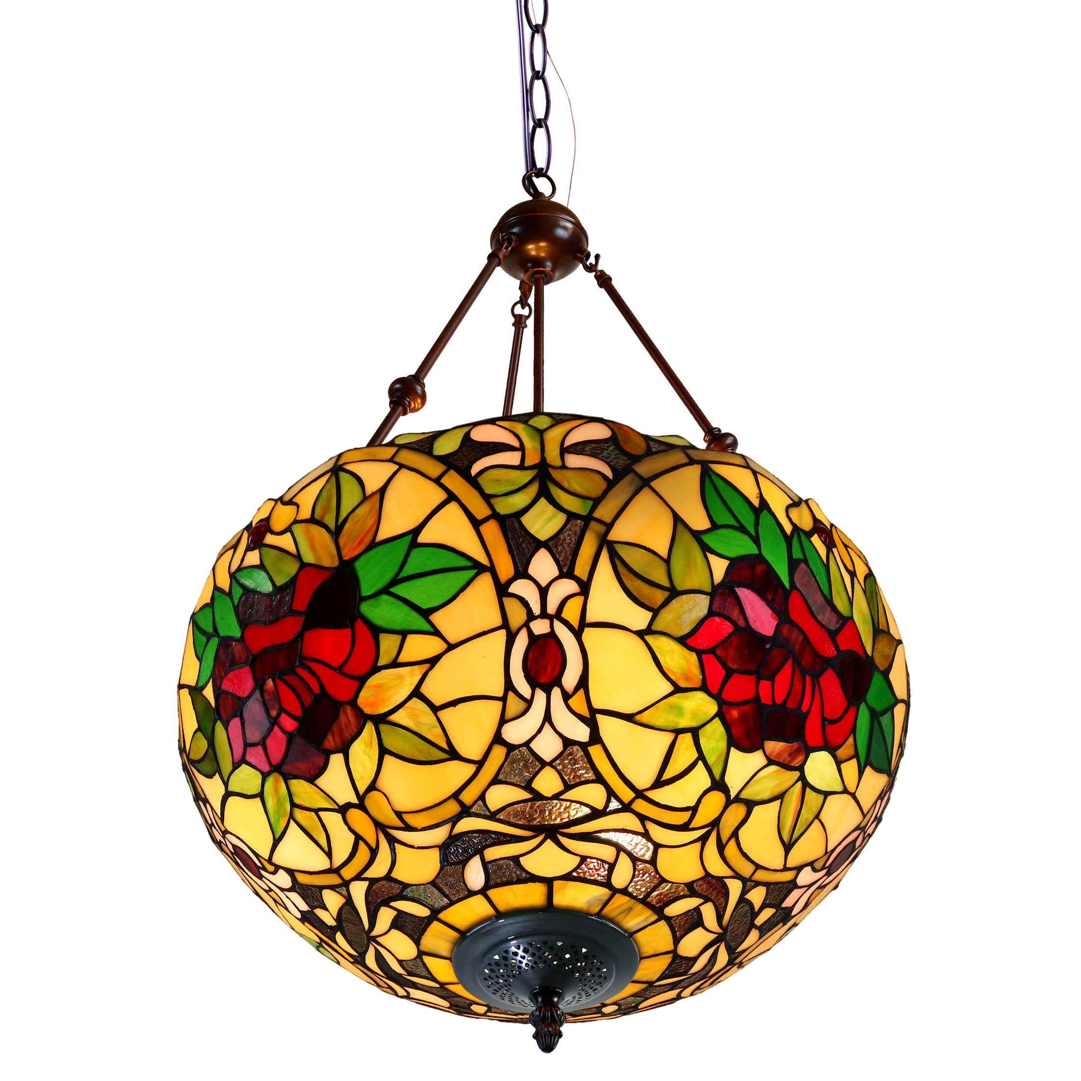 4 Red Roses Tiffany Stained Glass Pendant Lamp