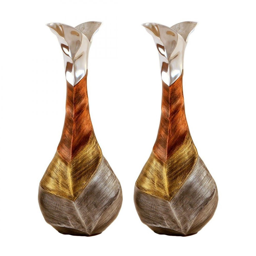 Set of 2 Banana Leaf Design Tall Vases