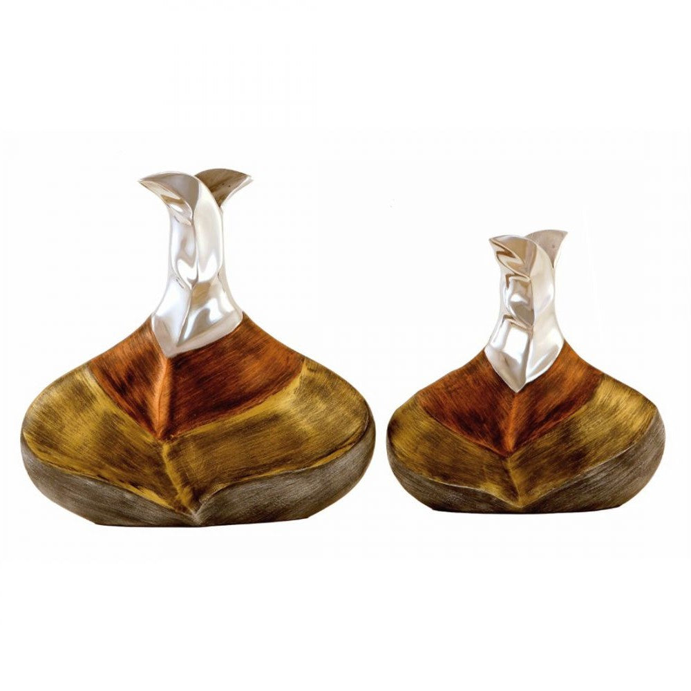 Set of 2 Banana Leaf Design Stout Vases