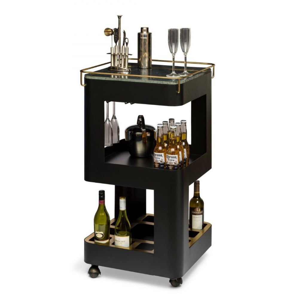 Contemporary Home Bar with Elegant Marble Top - Black