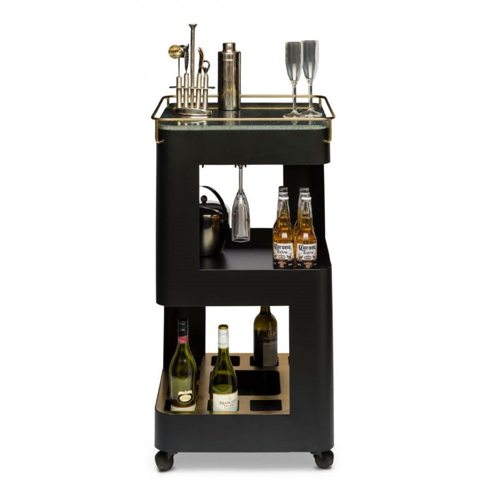 Contemporary Home Bar with Elegant Marble Top - Black