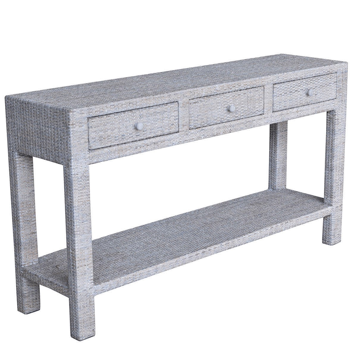 Chic Rattan 3 Drawer Console Table - White Wash