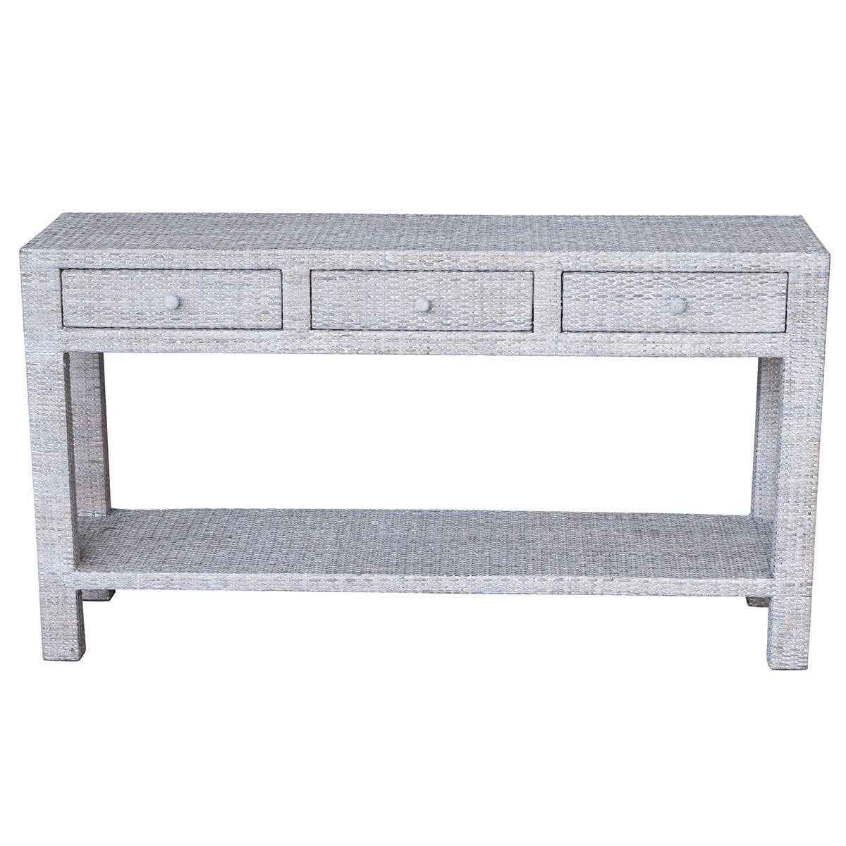 Chic Rattan 3 Drawer Console Table - White Wash