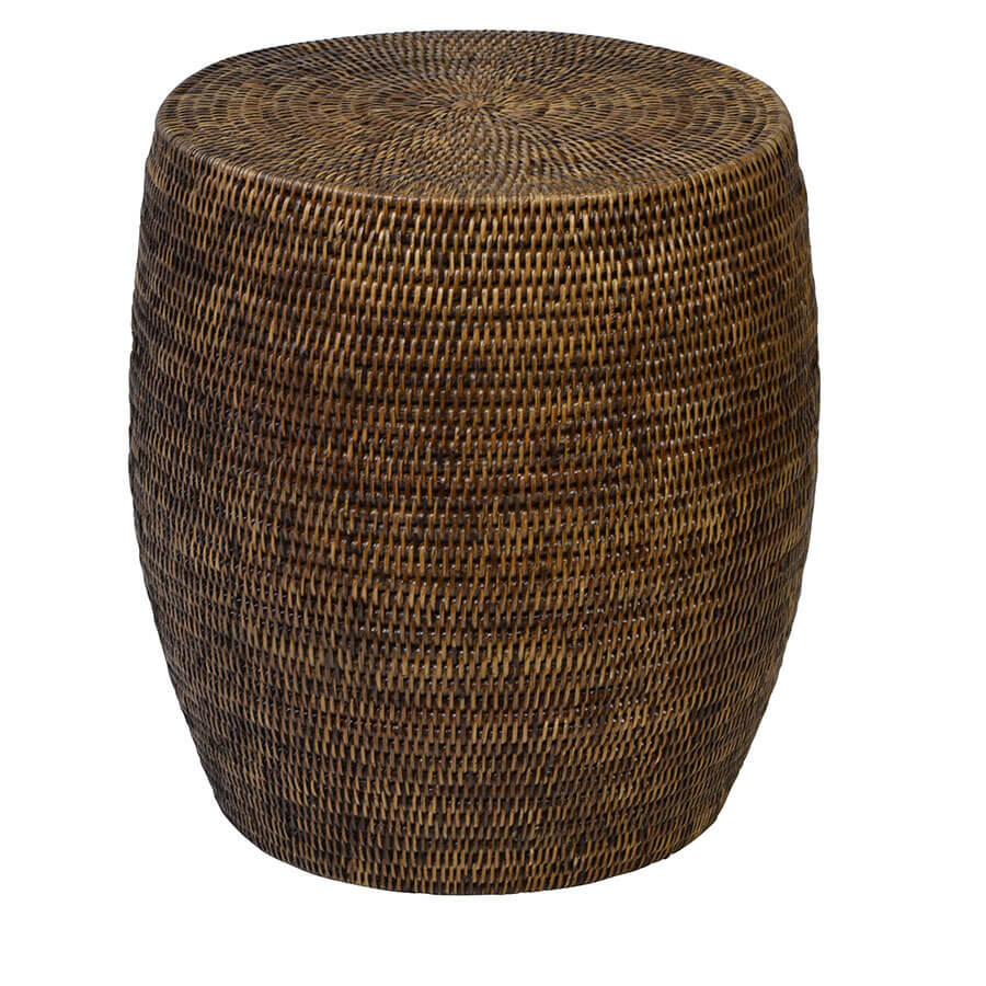 Chic Rattan Barrel Side Table - Antique Brown