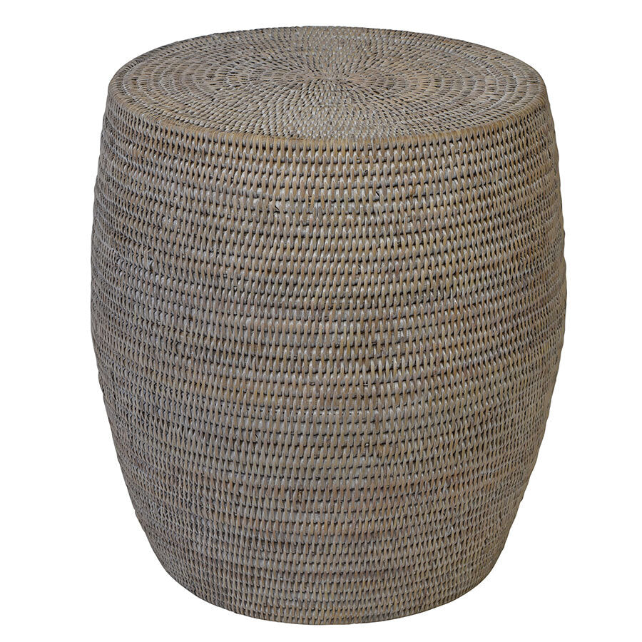 Chic Rattan Barrel Side Table - White Wash