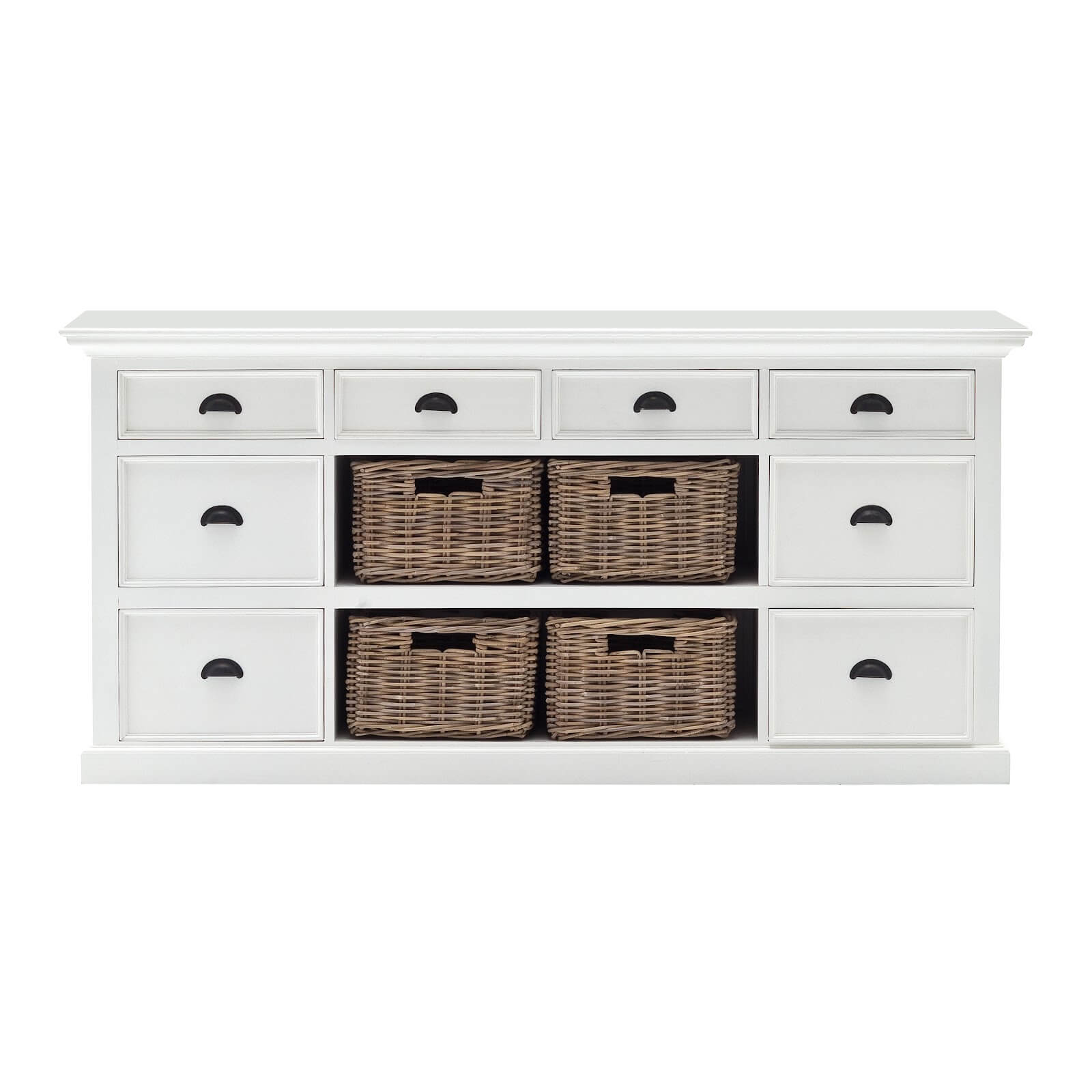 Classic Farmhouse Hutch Cabinet with 8 Drawers 2 Doors 4 Baskets 4 Shelves