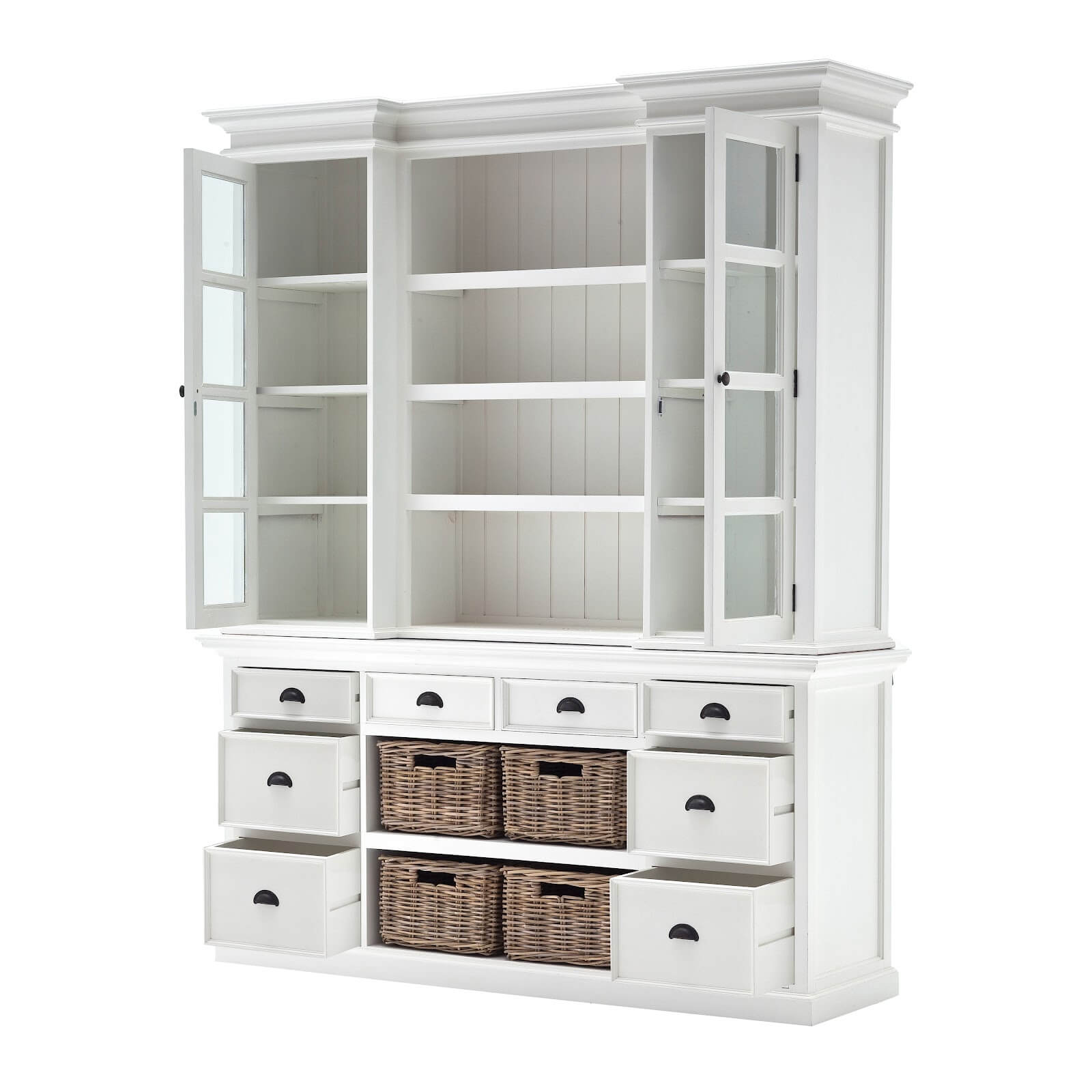 Classic Farmhouse Hutch Cabinet with 8 Drawers 2 Doors 4 Baskets 4 Shelves