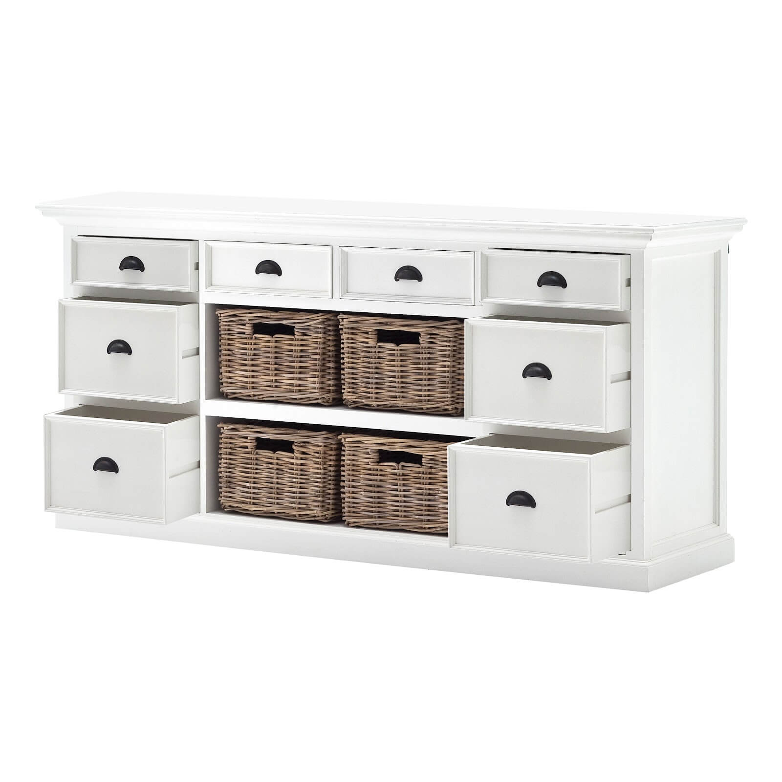 Classic Farmhouse Hutch Cabinet with 8 Drawers 2 Doors 4 Baskets 4 Shelves