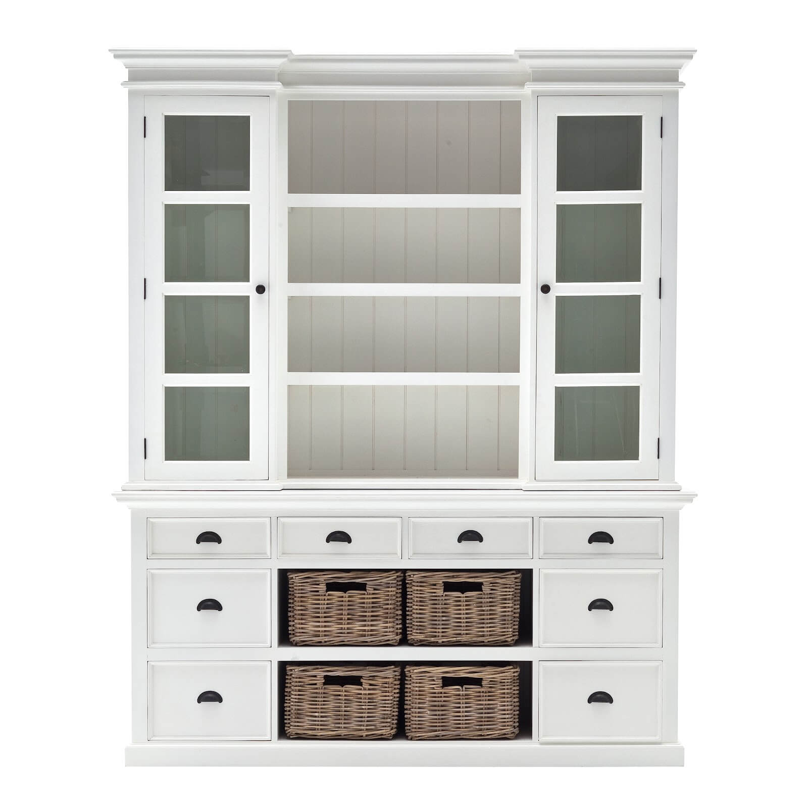 Classic Farmhouse Hutch Cabinet with 8 Drawers 2 Doors 4 Baskets 4 Shelves