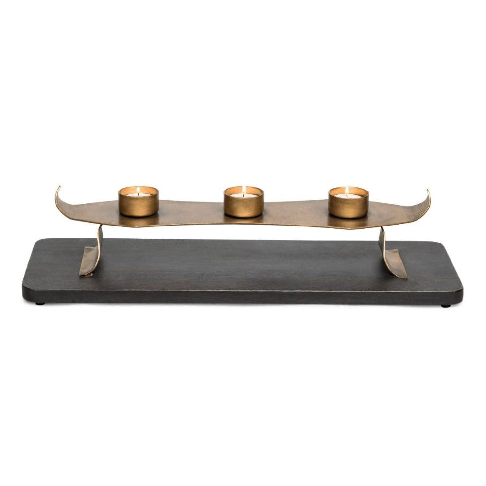 Golden Tealight Holders With Wooden Base