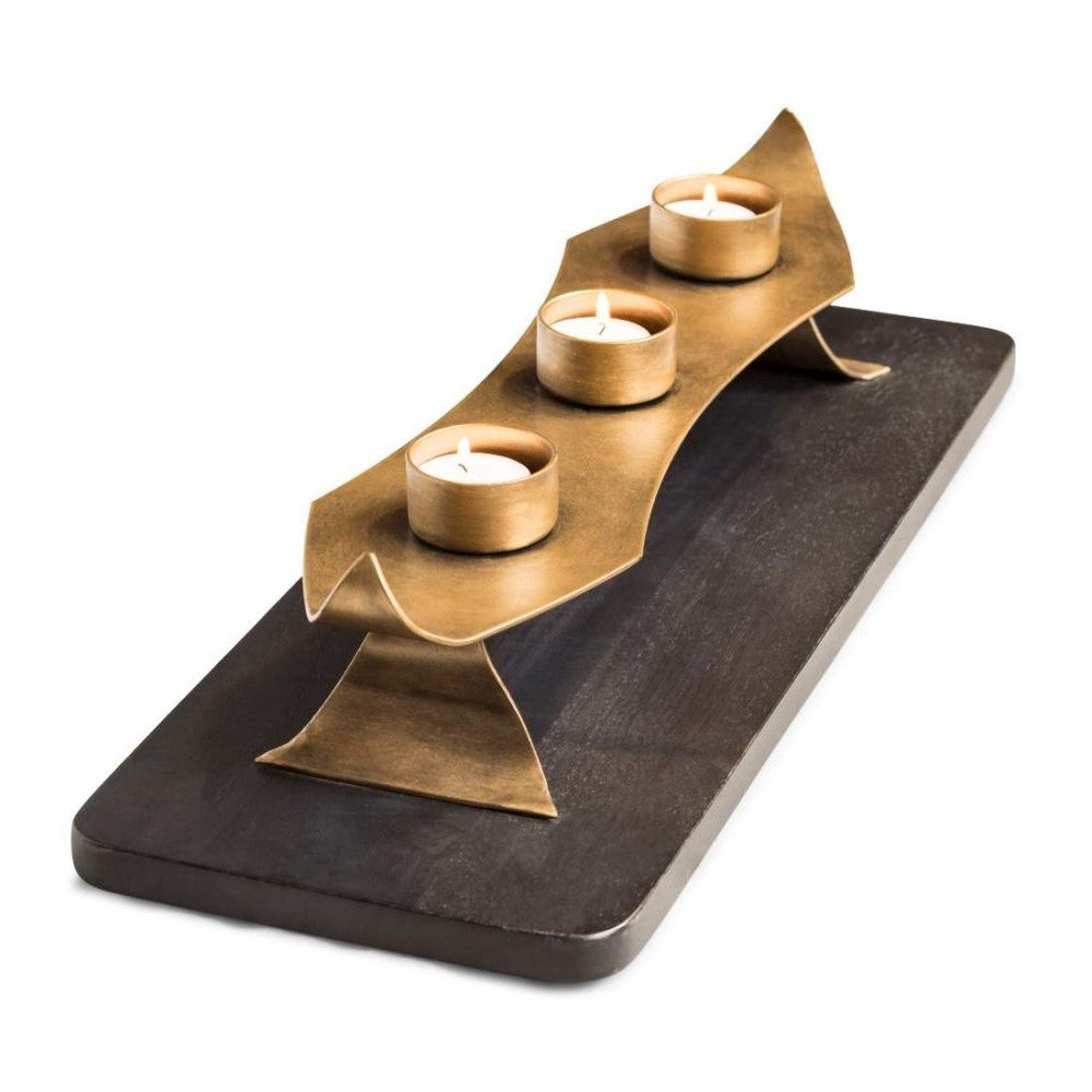 Golden Tealight Holders With Wooden Base