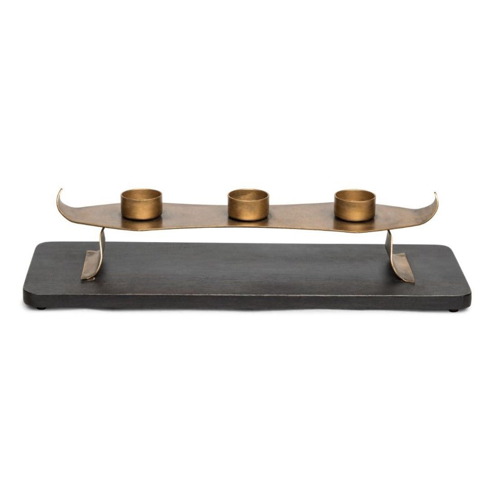 Golden Tealight Holders With Wooden Base