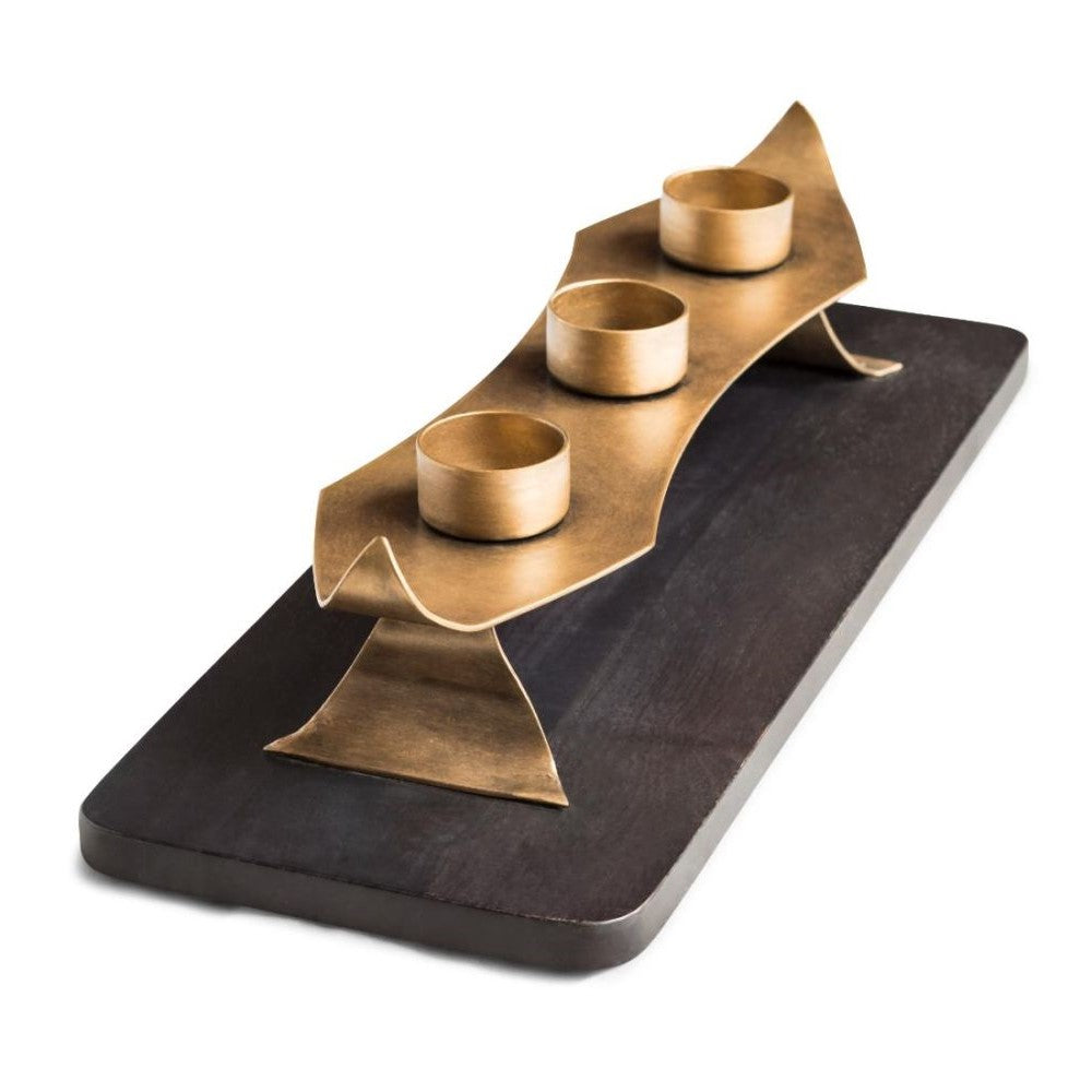 Golden Tealight Holders With Wooden Base