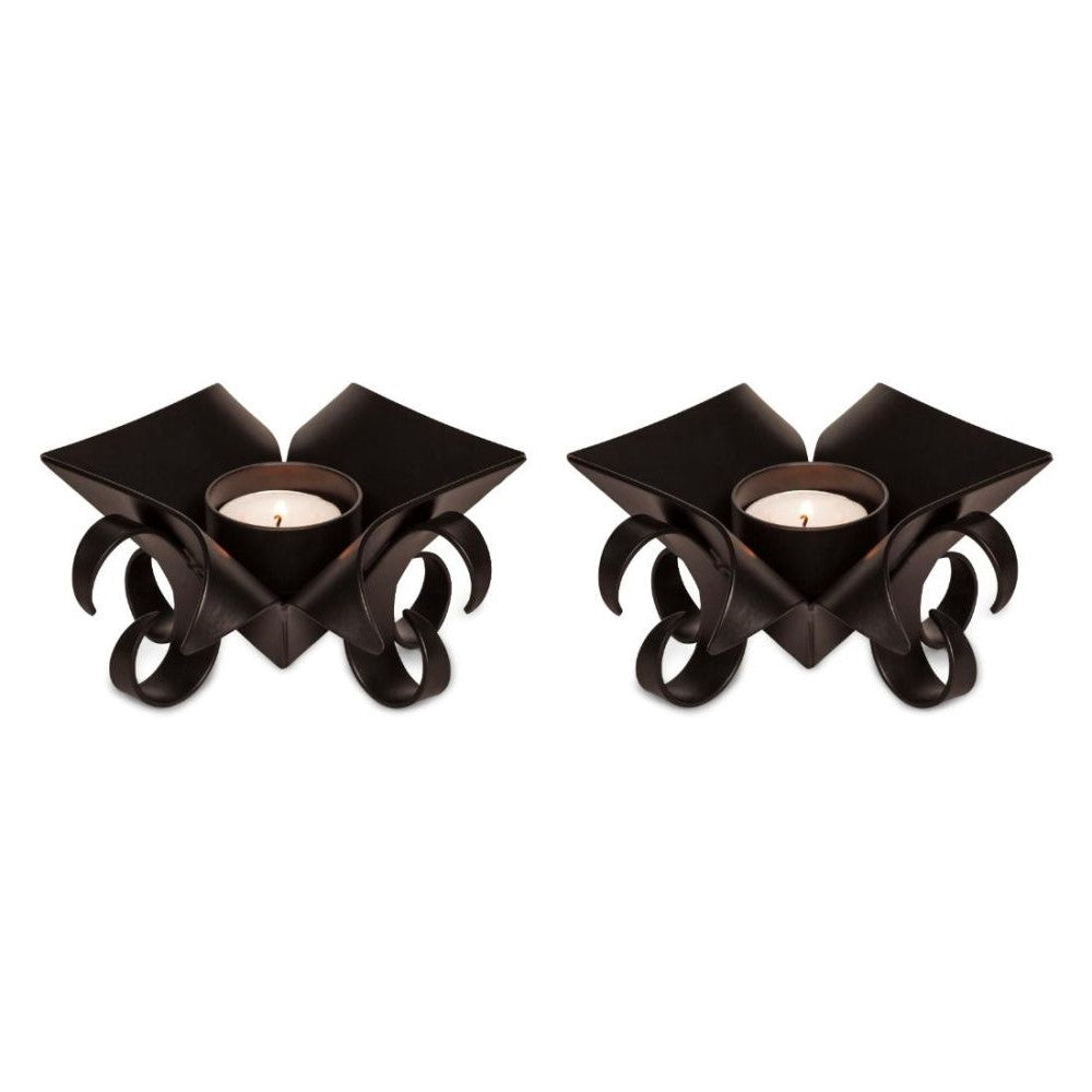 Set Of 2 Decorative Black Lotus Tealight Candle Holders