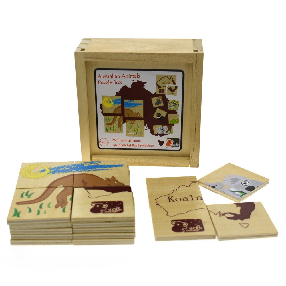 Australian Animals Wooden Tile Puzzle Box