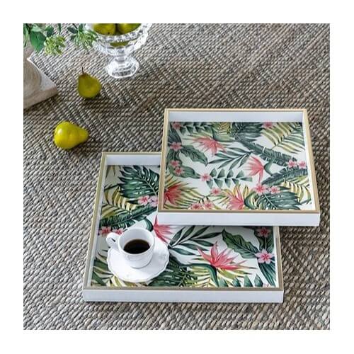 Botanical Design Square Trays Set of 2