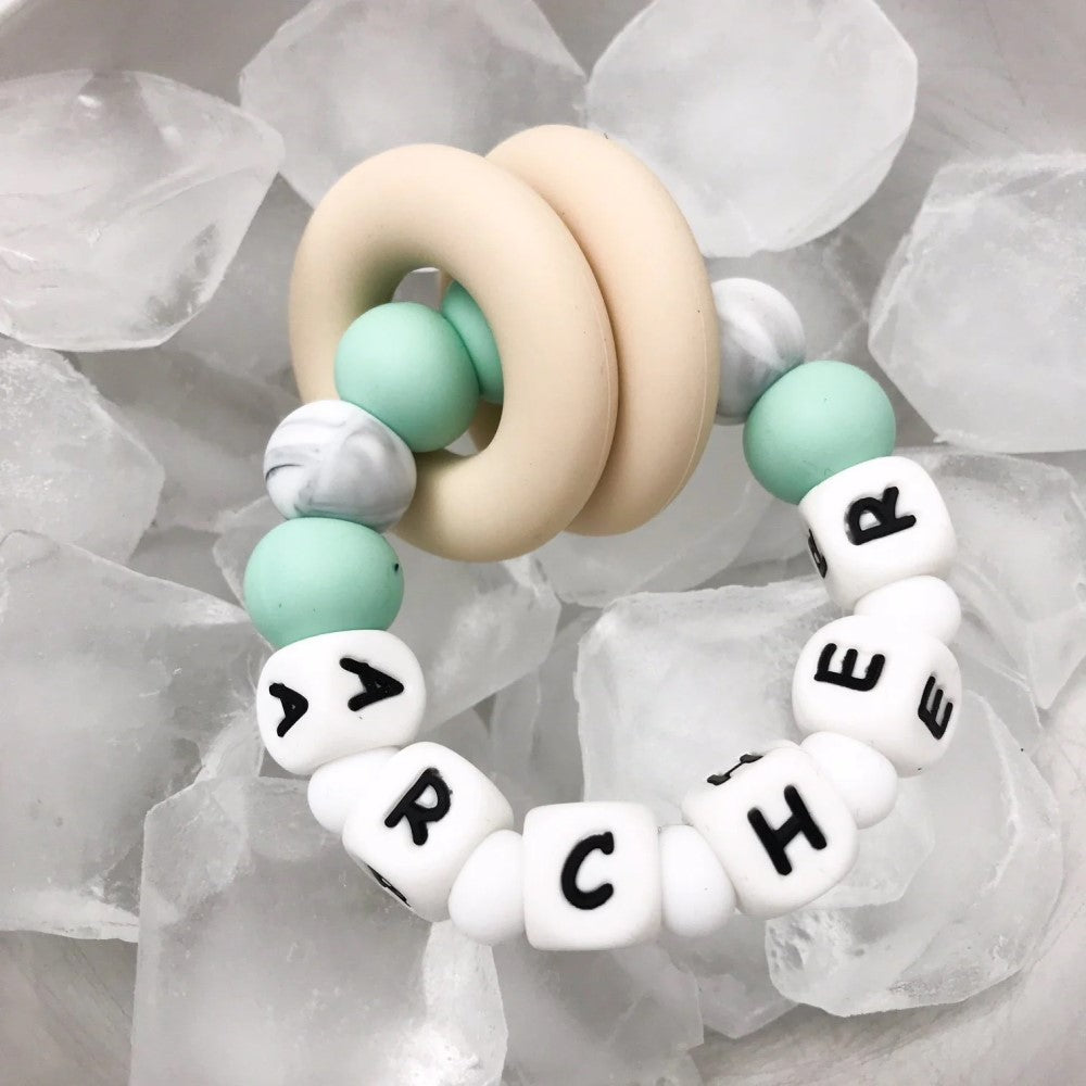 Personalised Silicone Beads On Rings Teether Rattle - GUMMI