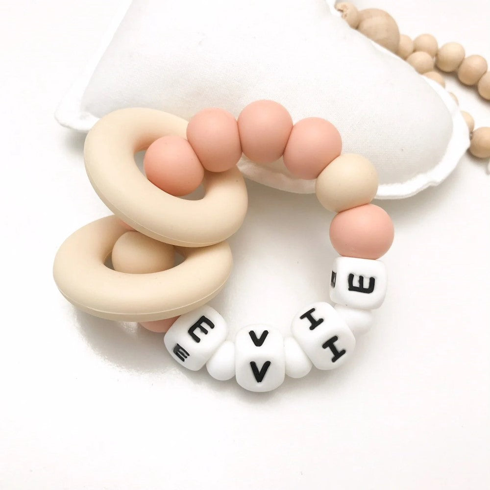 Personalised Silicone Beads On Rings Teether Rattle - GUMMI