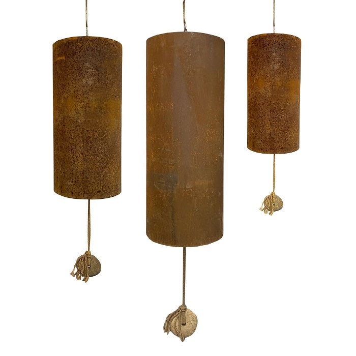 Set of 3 Rustic Metal Outdoor Bells Wind Chimes