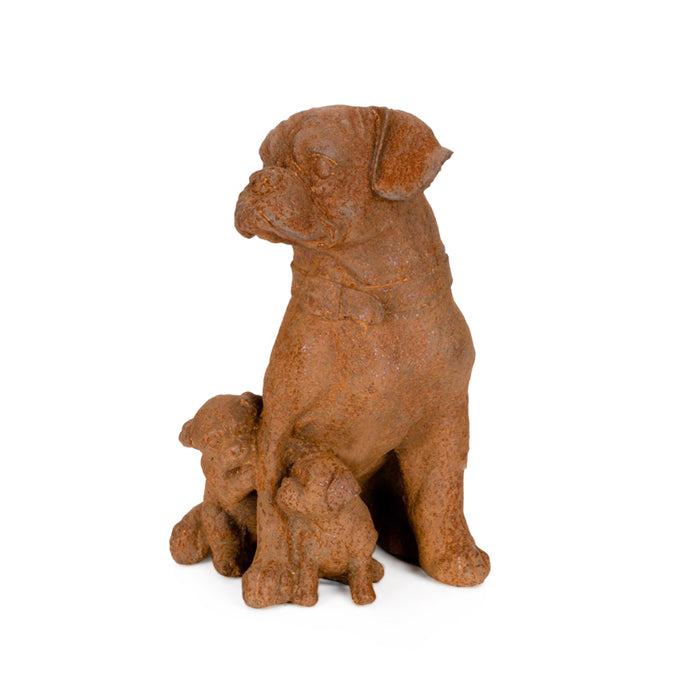 Outdoor Cast Iron Dog and Puppies Garden Statue