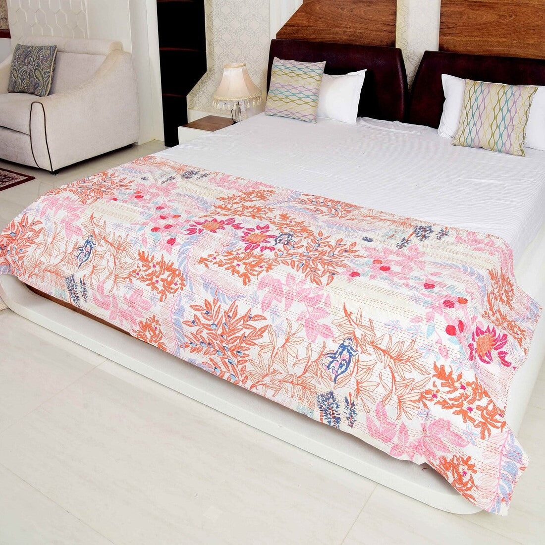 Leaf Motif Hand-Embroidered King Size Doona