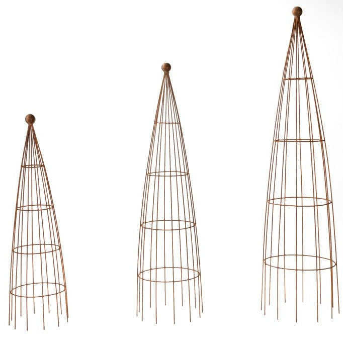 Set of 3 Cones Rusty Garden Nesting Obelisks