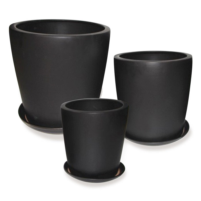 Set Of 3 Ceramic Plant Pots With Saucer