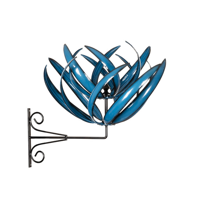 Two Layer Lotus Wall Mount Garden Wind Spinner - Blue