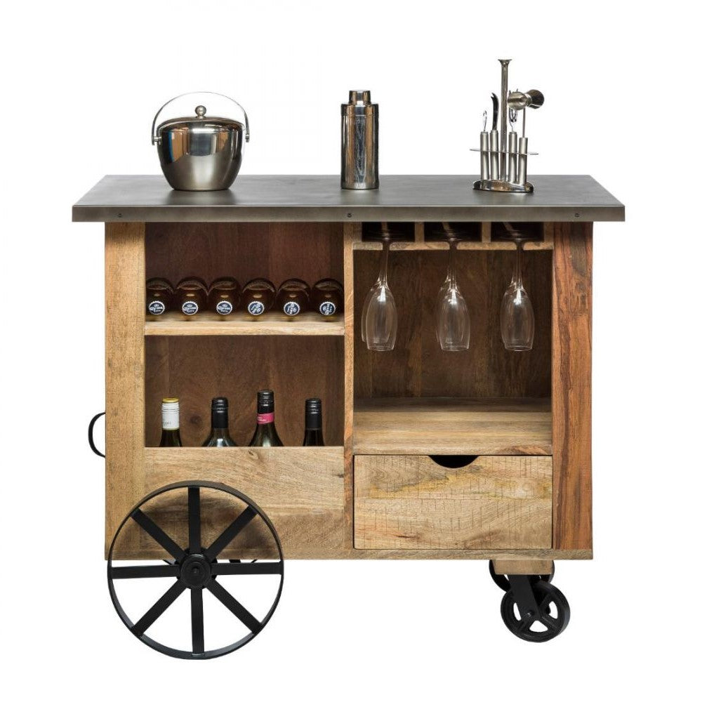 Rustic Industrial Bar Cart on Wheels - Small