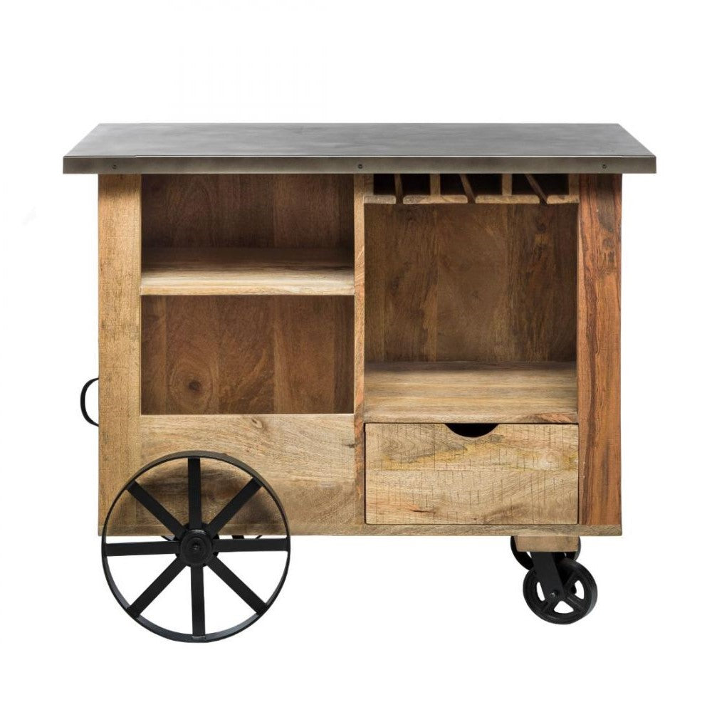 Rustic Industrial Bar Cart on Wheels - Small