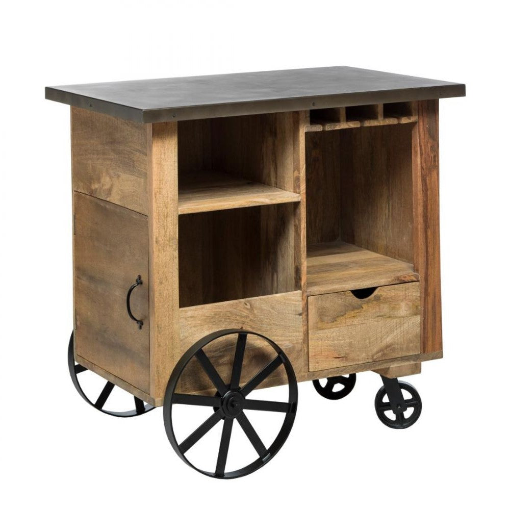 Rustic Industrial Bar Cart on Wheels - Small