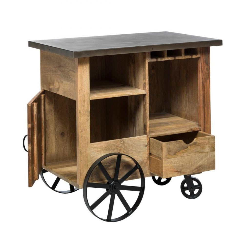 Rustic Industrial Bar Cart on Wheels - Small