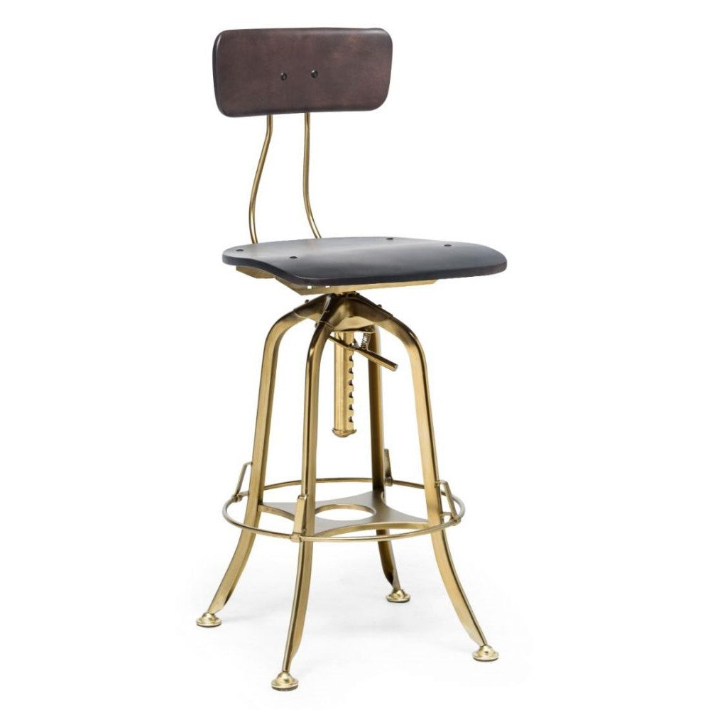 Classic Swivel Height Adjustable Barstool with Backrest - Gold & Black