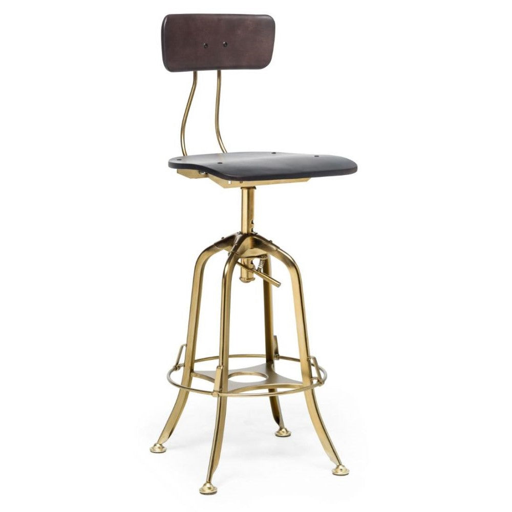 Classic Swivel Height Adjustable Barstool with Backrest - Gold & Black