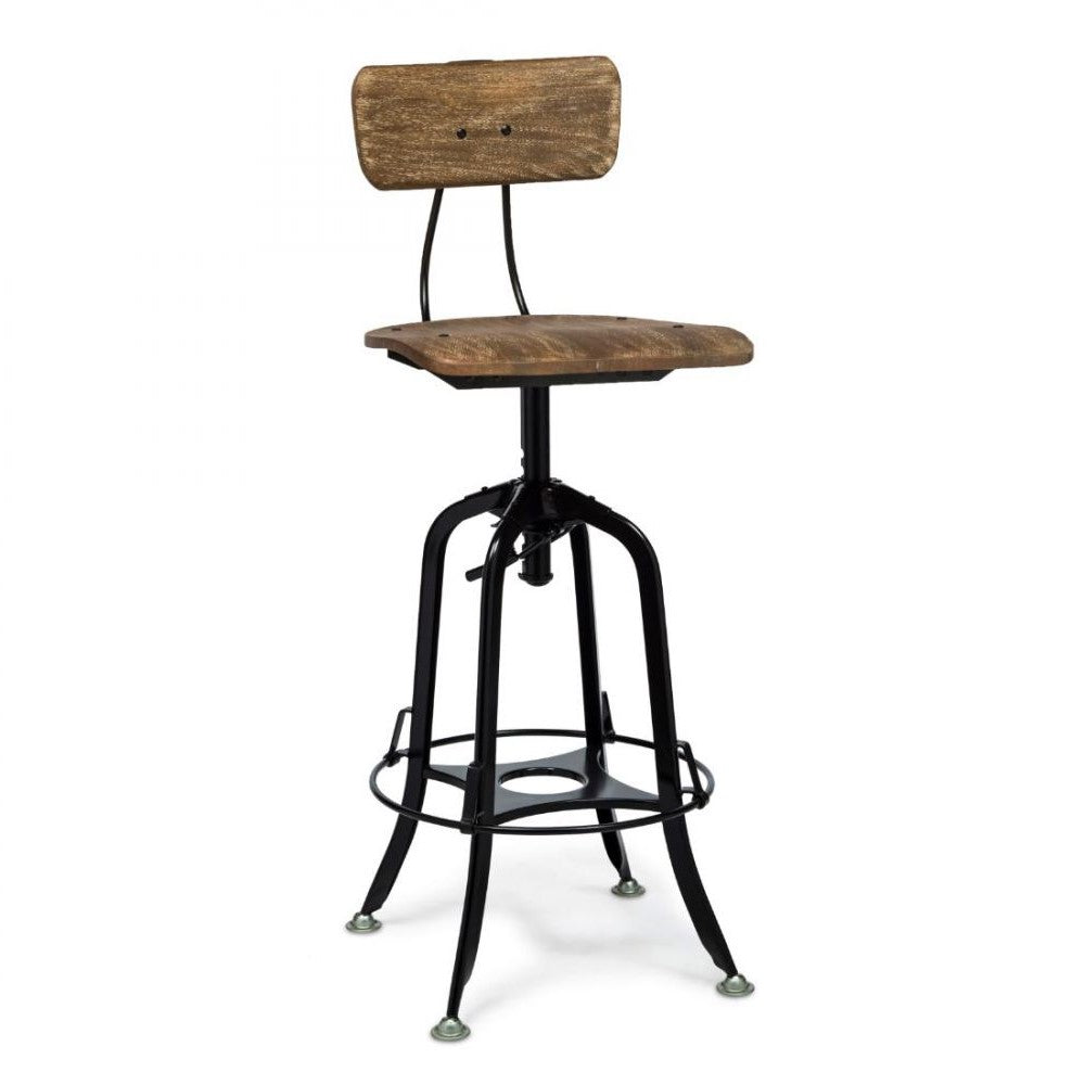 Classic Swivel Height Adjustable Barstool with Backrest - Rustic Black