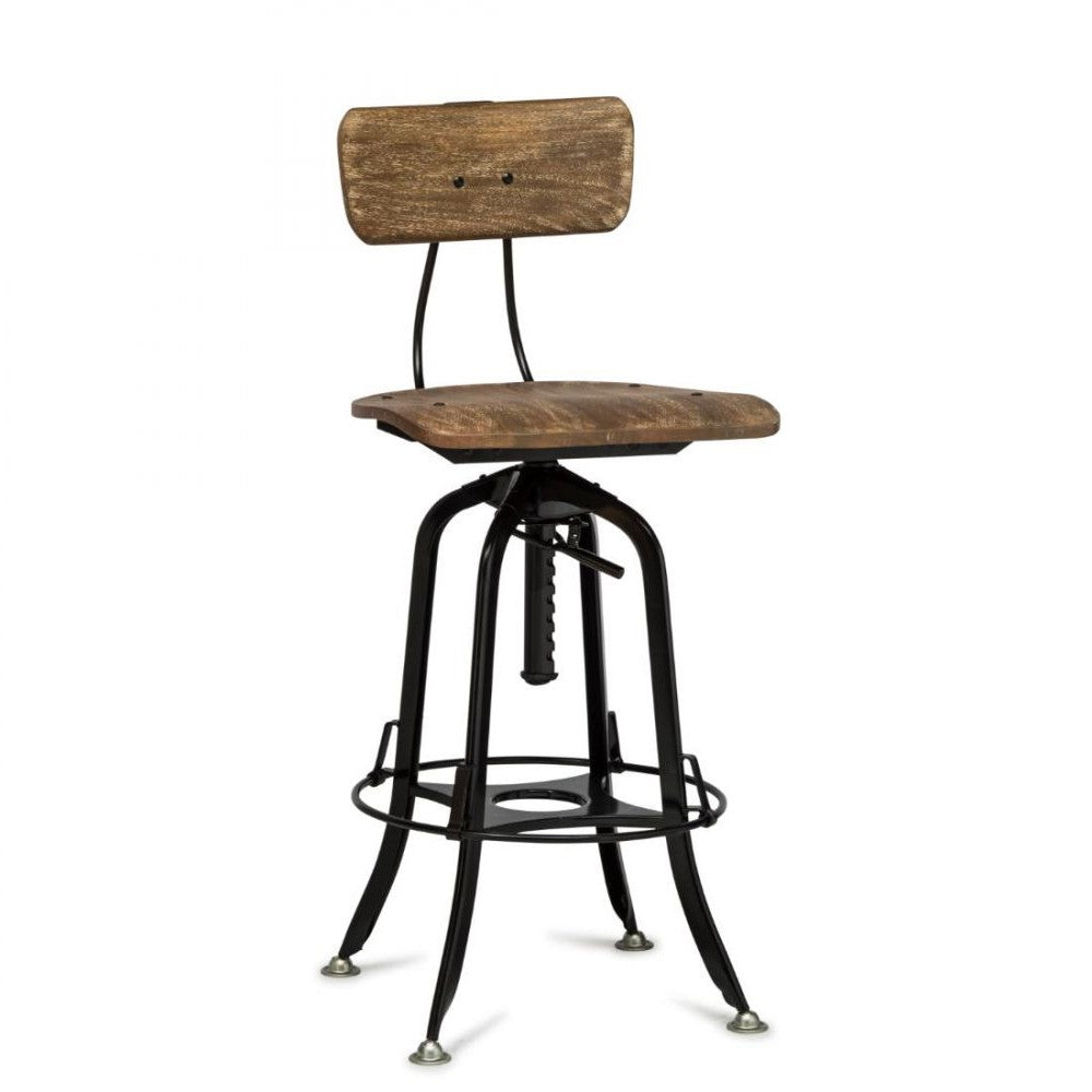 Classic Swivel Height Adjustable Barstool with Backrest - Rustic Black