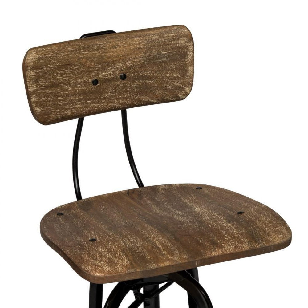 Classic Swivel Height Adjustable Barstool with Backrest - Rustic Black