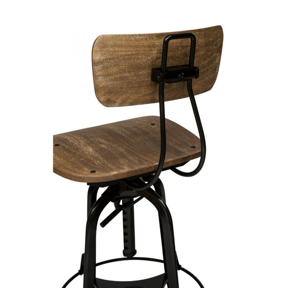 Classic Swivel Height Adjustable Barstool with Backrest - Rustic Black