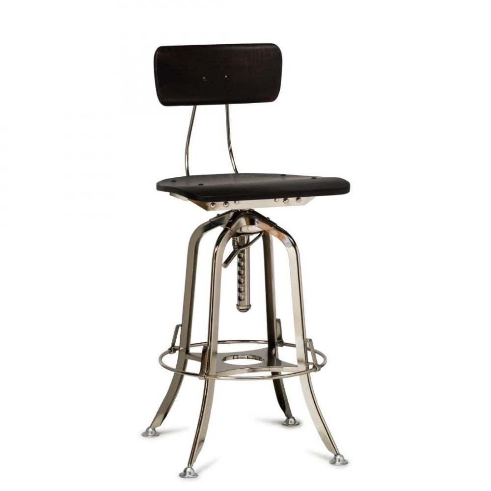 Classic Swivel Height Adjustable Barstool with Backrest - Nickel Black