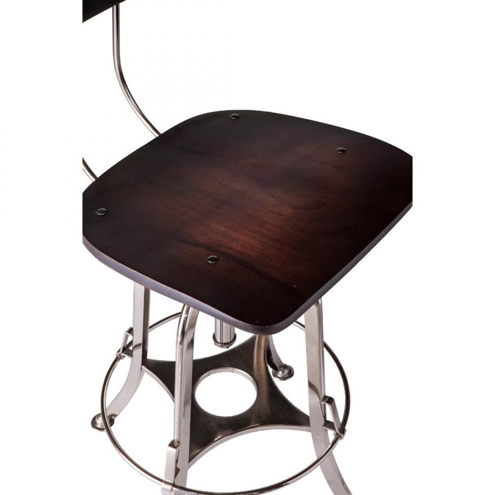 Classic Swivel Height Adjustable Barstool with Backrest - Nickel Black