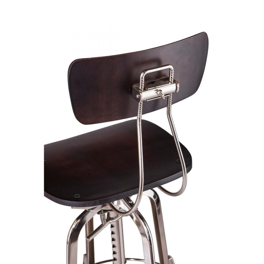 Classic Swivel Height Adjustable Barstool with Backrest - Nickel Black