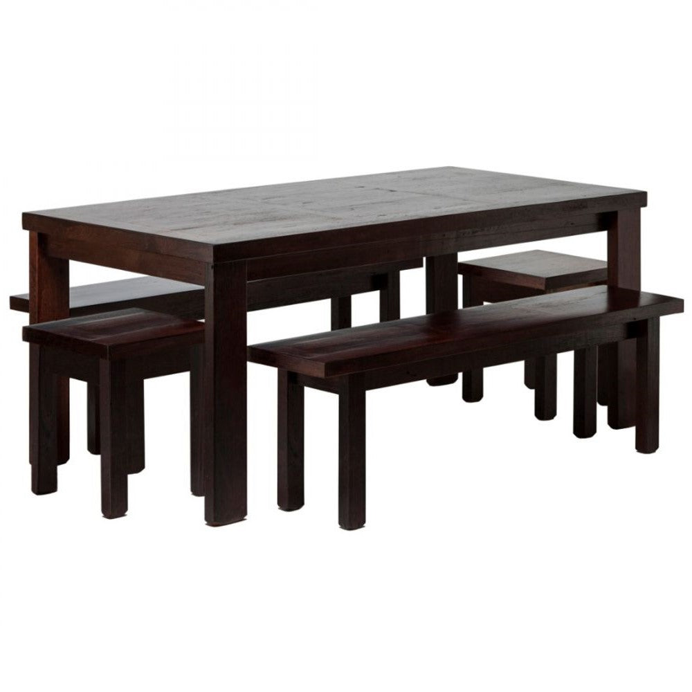 Industrial Reclaimed Wooden Dining Table Set 1.8M - Walnut Finish