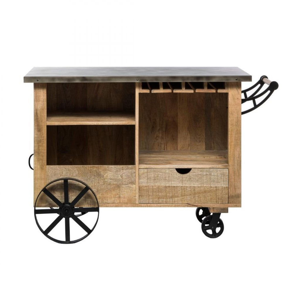 Rustic Industrial Bar Cart on Wheels - Large