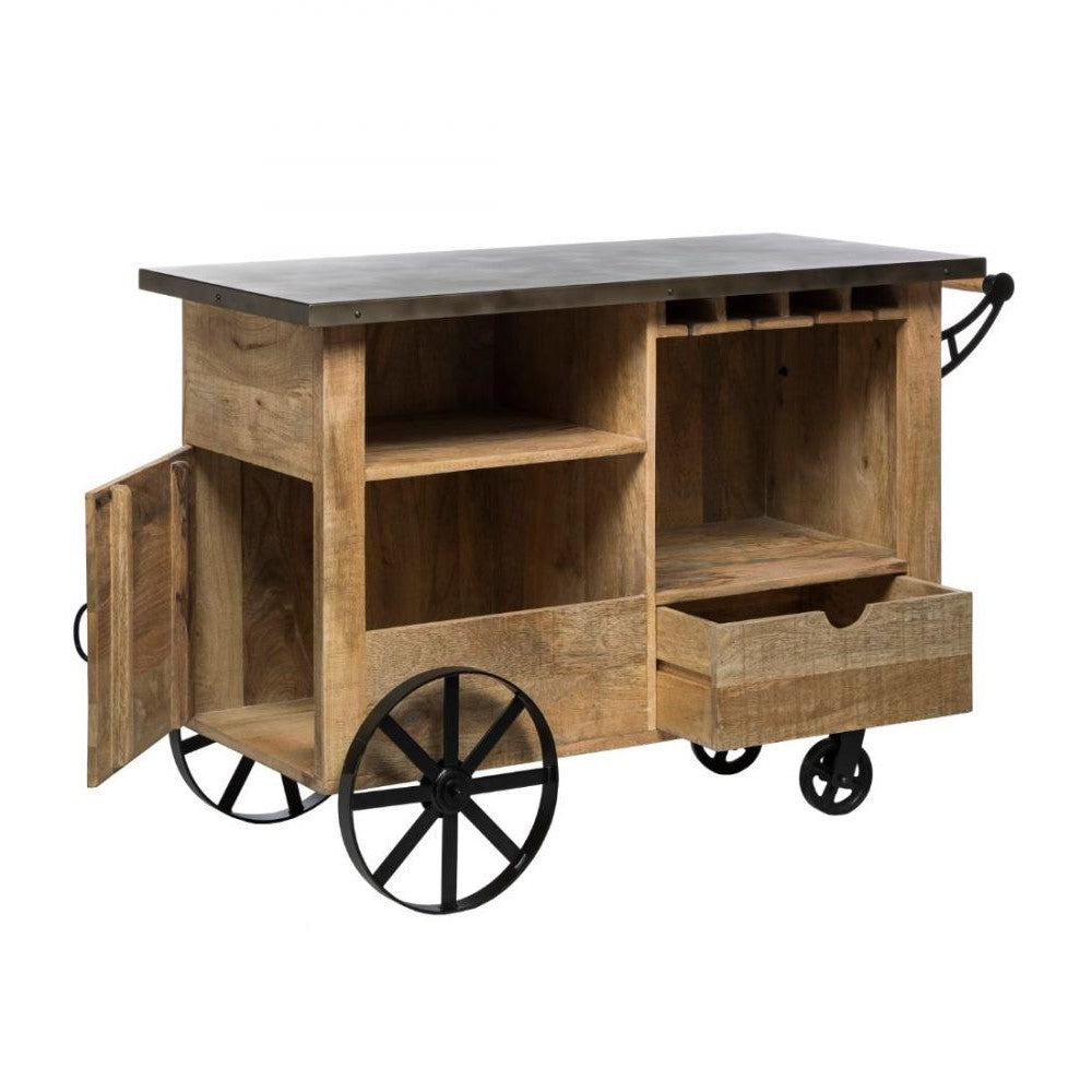 Rustic Industrial Bar Cart on Wheels - Large