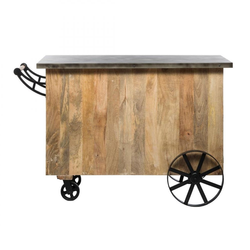 Rustic Industrial Bar Cart on Wheels - Large