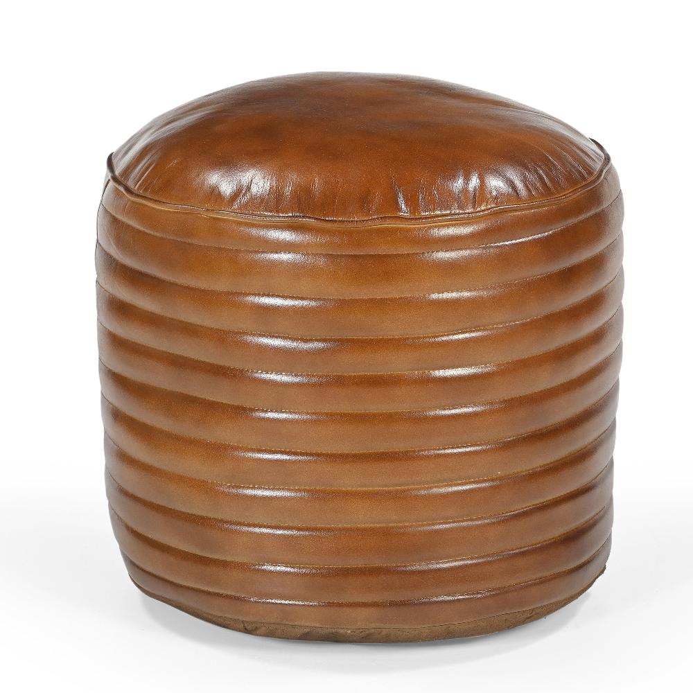 Caramel Grooved Leather Ottoman