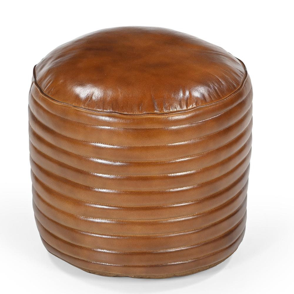 Caramel Grooved Leather Ottoman