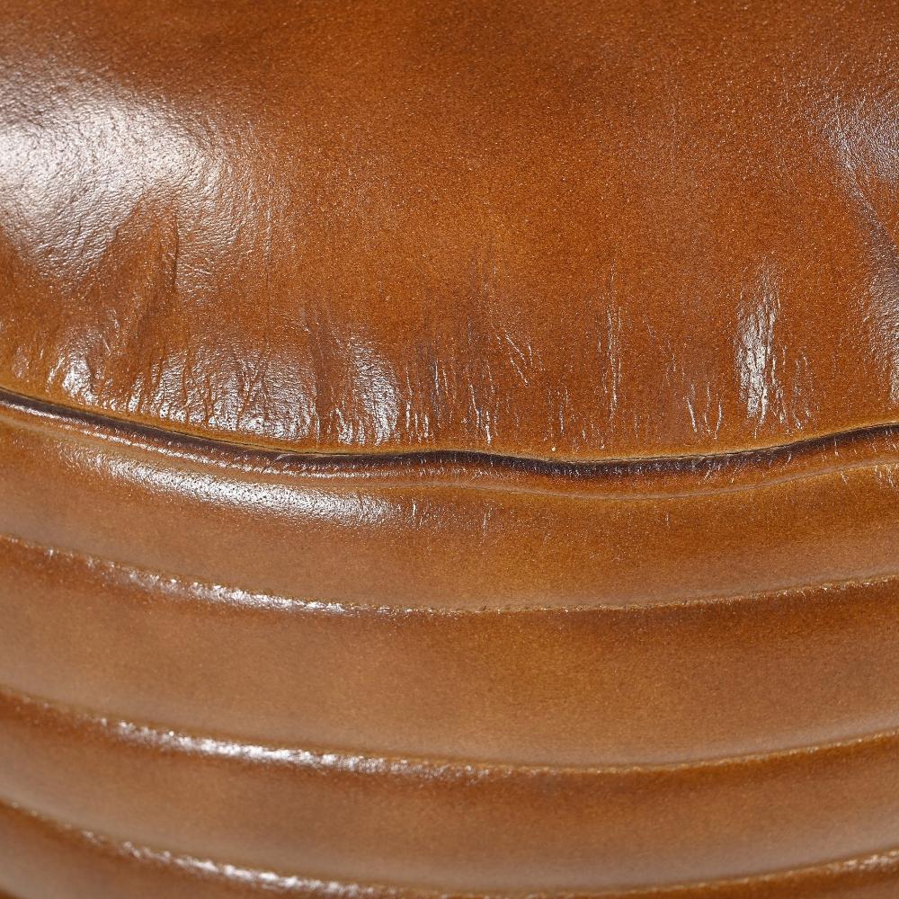 Caramel Grooved Leather Ottoman