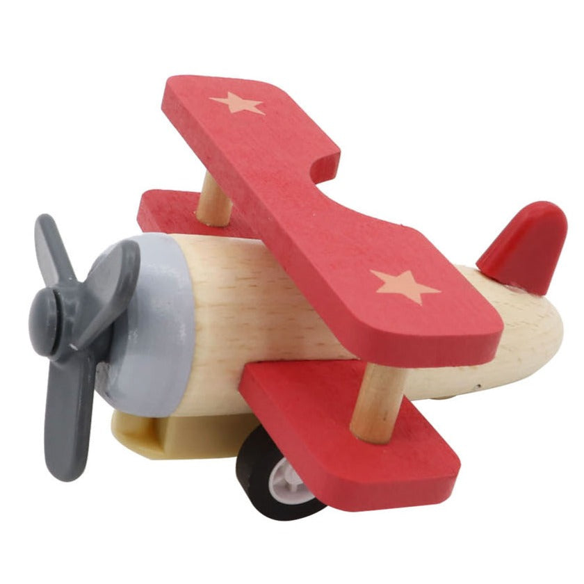 Toddlers Wooden Pull Back Biplane Toy - Red